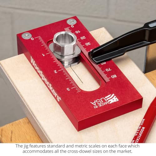 Woodpeckers Universal Cross Dowel Jig, Deluxe Kit, Includes 7 Drill Guide Bushings, USA Made, Accomodates All Cross-Dowel Sizes - UCDJ