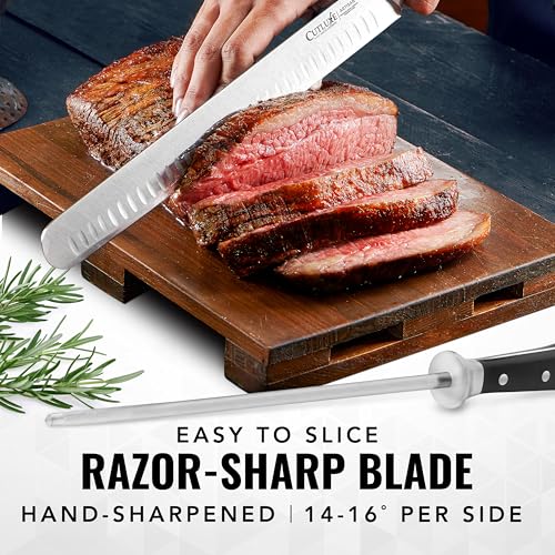 Cutluxe BBQ Carving Set, 12" Brisket Knife & 10" Honing Rod for Meat - size: 2 Pcs Brisket Knife Set