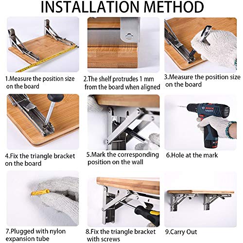 Storystore Folding Shelf Brackets - 22 Inch Heavy Duty Stainless Steel Collapsible Shelf Bracket for Bench Table, Space Saving DIY Bracket, Max Load: 550lb (2 PCS) - size: 22 Inch