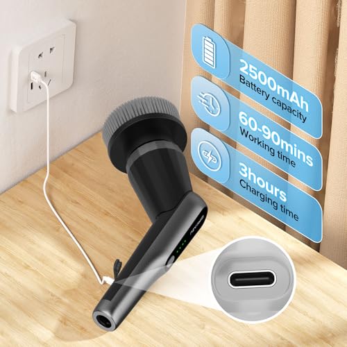 Electric Spin Scrubber, 10-in-1 Shower Scrubber & Retractable Long Handle, 44 lbs High-Torque & Variable Speed Shower Cleaning Brush for Bathroom,Toilet, Bathtub, Kitchen, Tile Floors, - color: Black
