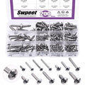 Swpeet 200Pcs #6#8#10#12 304 Stainless Steel Phillips Truss Head Self Tapping Screws Phillips Cross Drive Wood Screws Sheet Metal Screws Assortment Kit for Sheet Metal, Wood, PVC Plastic - size: Assortment Kit