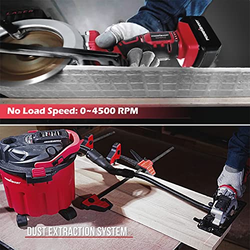PowerSmart 20V 4-1/2 Inch Cordless Mini Circular Saw with 4.0Ah Battery and Fast Charger, 4 Blades Ideal for Wood, Soft Metal, Tile and Plastic Cuts