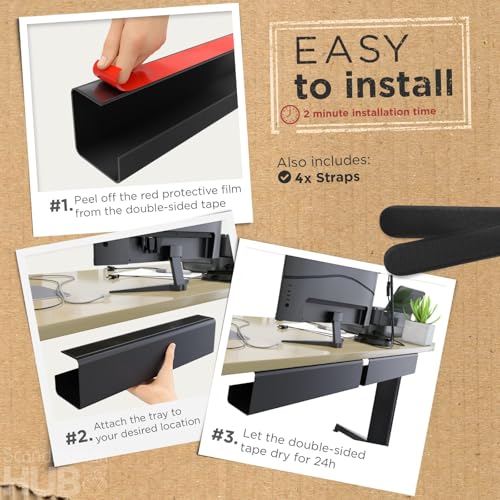 Scanfield Under Desk Cable Management Tray, No-Screw, 17-Inch, 4-Pack Black - color: Black, size: 4pcs Self Adhesive
