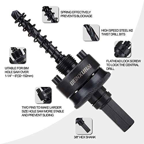 GEINXURN Quick Change Hole Saw Mandrel, 7/16-Inch and 3/8 Inch Hole Saw Arbor with 3Pcs Central Drill/2PCS Hex wrench/2Pcs Spring - size: GHSM014QC