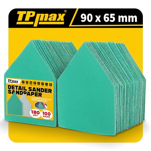 TPmax 100 Pack 90x65mm Detail Sander Sandpaper 180 Grit Compatible with Milwaukee M12 Heavy Duty Hook & Loop Anti Clogging Polyester Film Sheets - size: 180 Grit