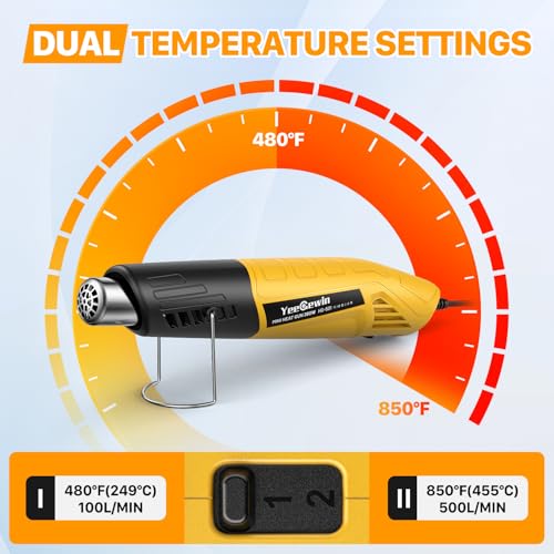 380W Mini Heat Gun, 2-Temp 480°F & 850°F for DIY & Crafts-Yellow - color: Yellow