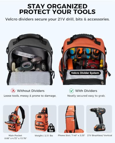 Electrician Tool Chest Bag, Tactical HVAC 3-Point Harness Orange - color: Orange