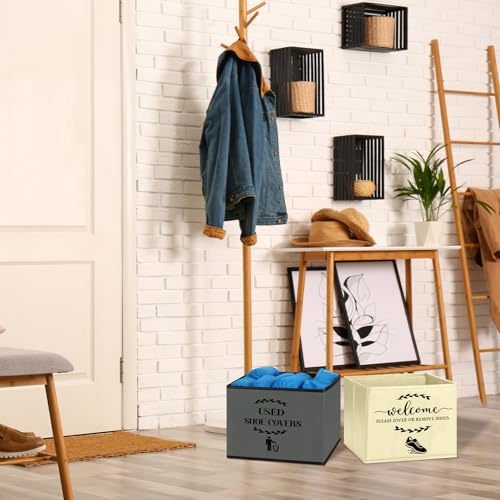 Suzile 200 Pcs Disposable Shoe Covers with 2 Pcs Box Open House Supplies Foldable Booties Shoe Covers Holder Storage Bin for House Indoor Guest Supplies, 10 x 10 x 8 Inch(Beige,Gray,Blue) - color: Beige,Gray,Blue
