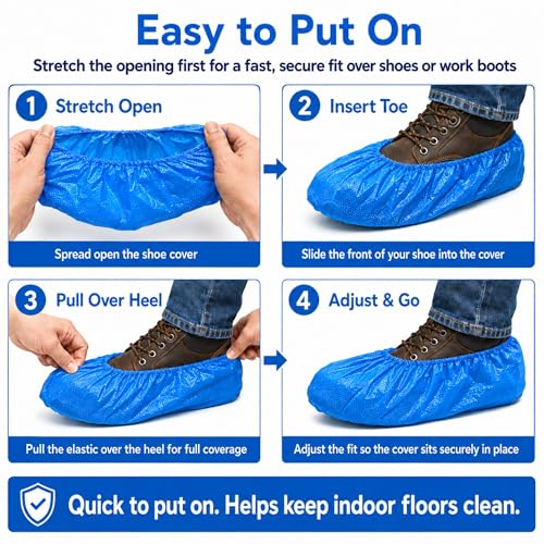 INNOVATIVE HAUS Blue Waterproof Disposable Booties, Shoe Covers, XL