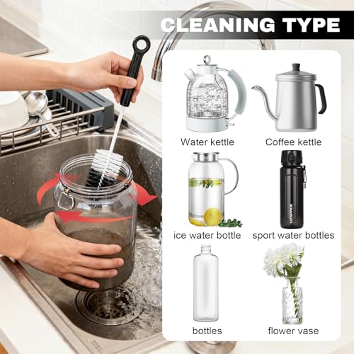Bottle Cleaning Brush Set, 4pcs Flexible Long Handle Brushes for Bottles