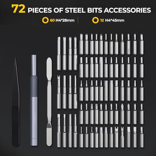 3.7V Mini Electric Screwdriver 78-in-1, Max 0.5N.m, Precision Screwdriver Set with 72 Magnetic Bits, 5/32" Hex, Magnetic Storage, Repair Tool Kit for Electronics Computer, Phone, Glasses, Watch