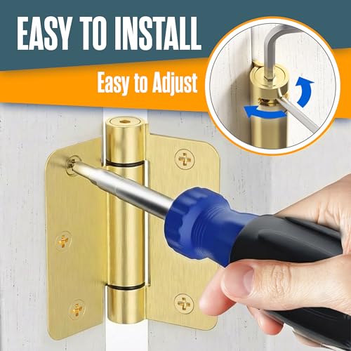 Self Closing Door Hinges, Spring Loaded, Auto Close, 3.5 Inch, Brass, 2 Pk - color: Satin Brass Finish, size: 3.5 Inch, 1/4 Radius