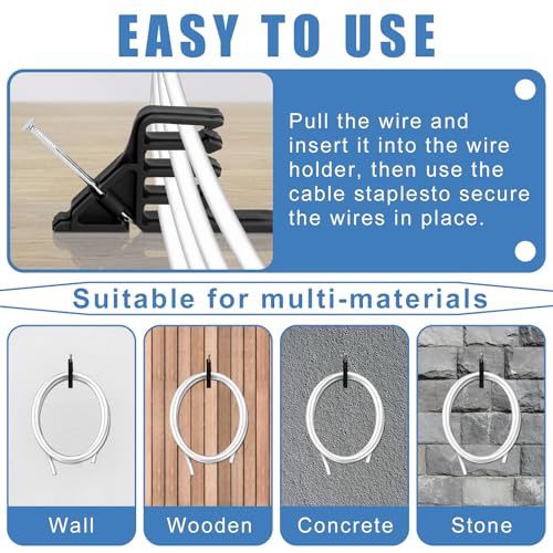 Cable Stackers 200 Pack, Multi-Cable Electrical Wire Clips with Steel Nails - color: Black