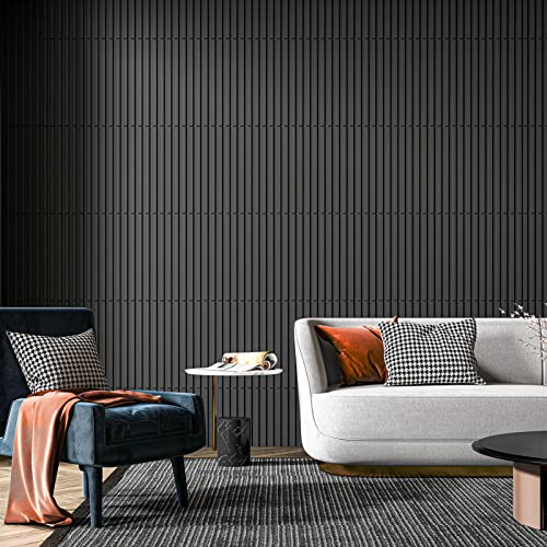 Art3d 3D Fluted Textured Slat Wall Panels, 19.7 x 19.7 in, 12-Pack, Black | PVC, Waterproof, Scratch Proof, Wipeable, Break-Proof, Ideal for Home, Office and Commercial Spaces - color: Square - Black, size: 19.7 x 19.7in.
