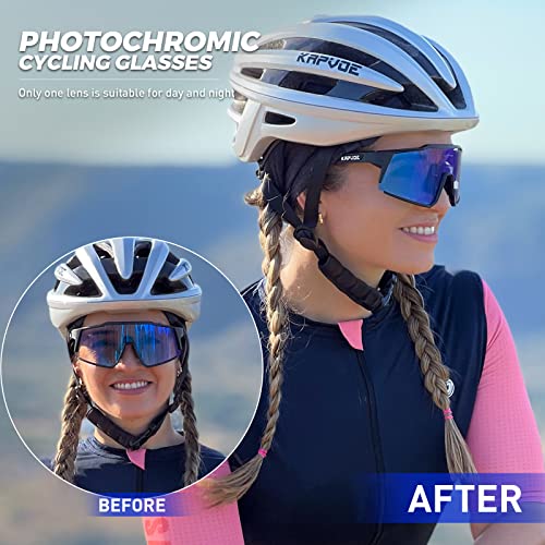 KAPVOE Photochromic Cycling Glasses Clear Mountain Bike Glasses K9022 - color: Black-photochromic-blue