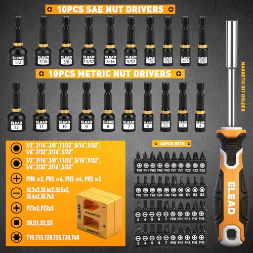 86-Piece Magnetic Screwdriver Set, Torx/Slotted/Phillips Precision Screwdrivers, SAE & Metric Magnetic Nut Driver Set, Screwdriver Bits, Bit Holder with Sturdy Tool Box - style: 86-Piece Upgrade Magnetic Screwdriver Set