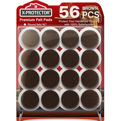 X-PROTECTOR Felt Furniture Pads - 56 PCS 3/4" Floor Protectors for Chair - size: 3/4" 56 Brown, Round