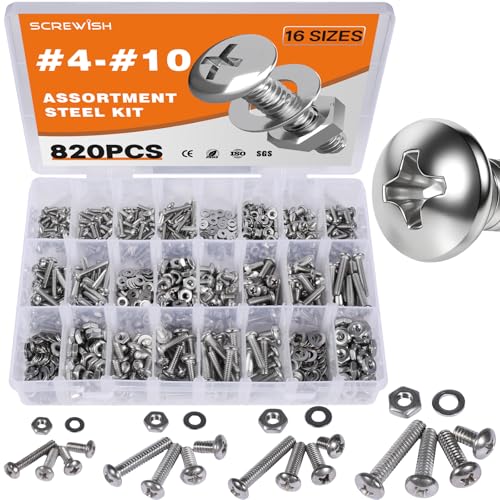 820PCS #4-40#6-32#8-32#10-24 Phillips Pan Head Screw Kit - size: #4#6#8#10