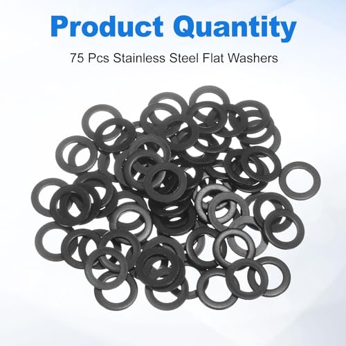 uxcell 75Pcs M8 304 Stainless Steel Flat Washers, ID 8mm, OD 14mm, Thickness 1mm Round Metal Washers for Screws Bolts, Outdoor Construction, Black - size: M8*14*1mm