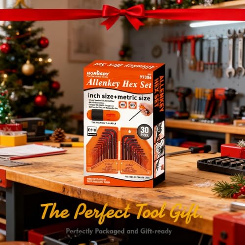 HORUSDY 32-Piece Hex Key Set with Another Torque Handle, Allen Wrench Set Inch/Metric MM(0.7mm-10mm) SAE(0.028"-3/8) - style: 30PC SAE/Metric