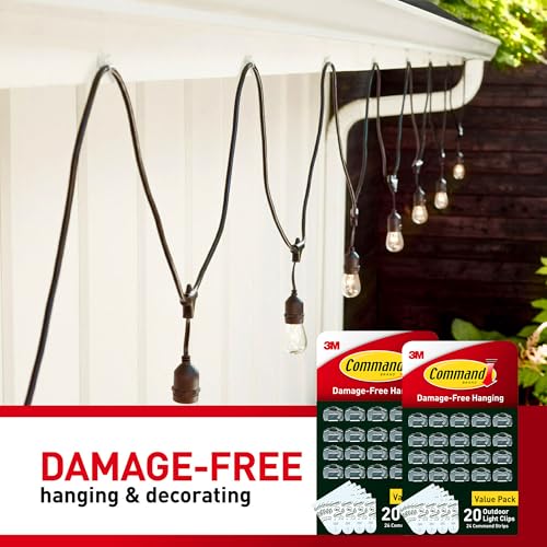 Command Outdoor Light Clips, 40 Clear and 48 Strips, Damage Free Hanging with Weather Resistant Strips, Wall Clips for Hanging Outdoor Lights and Cable Management - size: 2 Pack