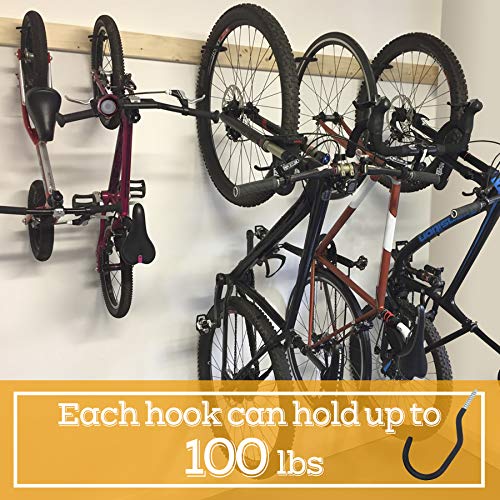 KURUI Large Heavy Duty Screw Hooks for Hanging Plants, Outdoor String Lights, Bike, 8 Pack Ceiling Hooks for Garage Organization and Storage, Black No Drill Wall Hangers - size: 5.7 Inch