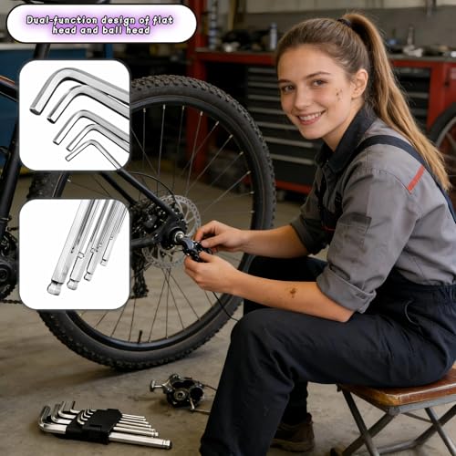 Professional 9-Piece Ball End Hex Key Set, Chrome Vanadium Steel L-Wrenches, 1.5-10mm Metric Sizes, Industrial-Grade with Storage Case for Automotive, Motorcycle, DIY Repair (L) - size: L
