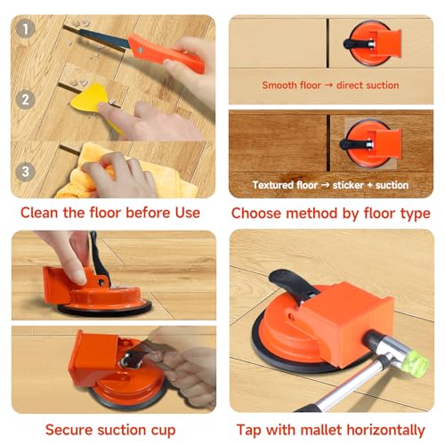 Floor Gap Fixer Tool Kit, Suction Cup Plank Grabber Floor Fix Pro with Rubber Mallet, Heavy Duty for Rigid Floating Laminate SPC LVT Vinyl Plank Flooring Gap Repair