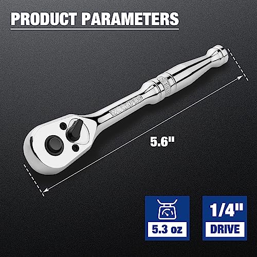 WORKPRO 1/4-Inch Drive Ratchet, Quick-Release 72-Tooth Ratchet Wrench - size: 1/4"