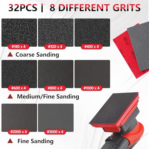 32 PCS Sanding Sponge Assortment, 180-3000 Grit Soft Sandpaper Block - style: 32Pcs MixGrit
