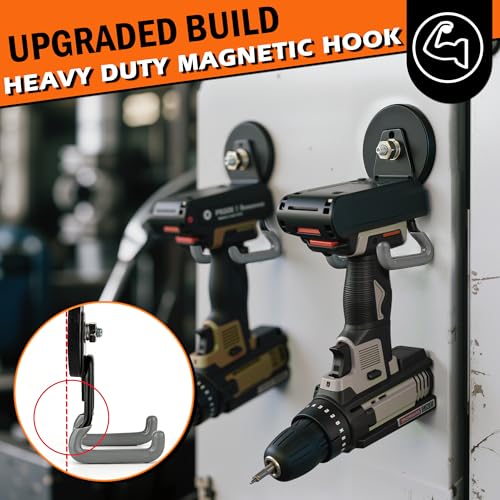 ULIBERMAGNET Upgraded Heavy Duty Magnetic Hooks,4 Pack Strong Large Magnet Hook for Power Drill,Garden Tools,Hose,Pegboard,Garage,Workshop,Magnetic Storage Hooks for Indoor Outdoor Hanging(Gray) - style: V1 Pro 2.59INCH 4PACK Gray Large Hooks