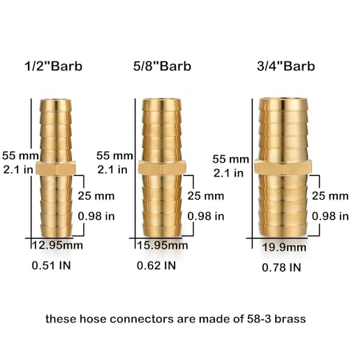 Solid Brass Garden Hose Repair Connector with Clamps Hose Repair Kit, 1/2"Barb Garden Hose Fittings (1/2"Barb-3 Set) - color: 1/2"Barb-3 Set