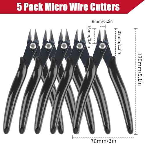 5 Pack Micro Wire Cutter, 5 Inches Flush Cutters, Black Side Cutters