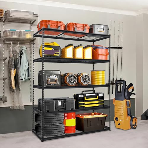 60x24x78 Inch Garage Shelving Heavy Duty, Storage Shelves 2500Lbs Capacity, Adjustable Metal Shelving Unit, 5 Tier Industrial Shelves for Basement Workshop - size: 60 x 24 x 78 inches