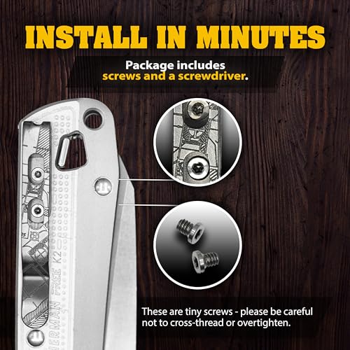 Pocket Clip for Leatherman Free P & T Series, ARC, Bond and Curl Multi-tools | Titanium TC4 - Matte | Titanium Screws | 5 Custom Designs - ‘House Plans Matte’