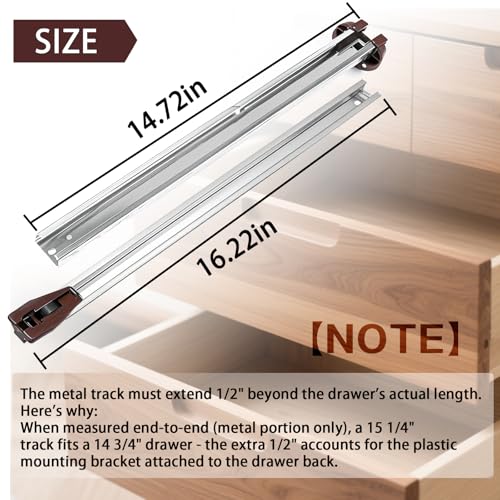 2 Pack of Drawer Slides Center Track for Kenlin Rite-Trak II Rails Kit, 16 Inch Drawer Metal Slides with Stop & Roller