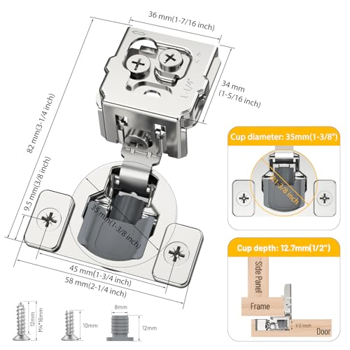 Furniware 20 Pack 10 Pairs 1-1/4 inch Overlay Soft Close Hinges for Face Frame Kitchen Cabinet Hinges Satin Nickel - 3 Way Adjustability Concealed Soft Close Hinges Damper Self Closing - size: 1-1/4 inch Overlay