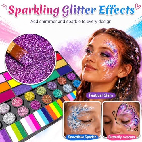 42-Color Face Paint Kit with Split Cake, Glitter & UV Face Paint