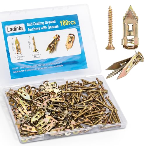 180 PCS Self-Drilling Drywall Anchors KIT - 90 Metal Winged Zinc Plated Drywall Anchors and 90 Screws for Sheetrock, Gypsum Board, Hollow Walls - No Drill Needed