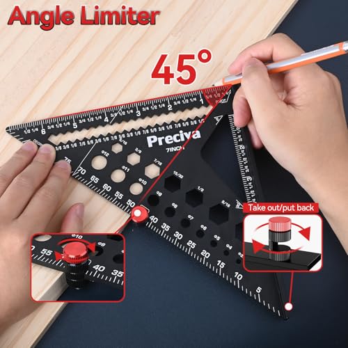 Preciva Carpenter Square Set - 7 inch Rafter Square, Belt-Mounted Organizer and Tape Measure, Multi-Purpose Carpenter Tool Measuring Layout Tool for Woodworking and Carpentry