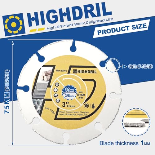 HIGHDRIL 4pcs 3" Carbide Wood Blade for Wood Plastic Gypsum Fiberglass | Arbor 3/8" 10mm Angle Grinder Cutting Disc for Wooden boards, gypsum boards, fiberglass boards, rubber hoses, plastics - size: Carbide Wood Blade