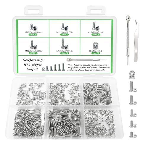 600Pcs M1.2 x 3mm / 4mm / 5mm / 6mm / 8mm Metric Micro Screws Nuts Assortment Kit, Phillips Pan Head, Tiny Machine Screws Assortment for Watch Repair, Electronics, RC Drones, Arduino, DIY Projects - size: M1.2x3/4/5/6/8-600Pcs