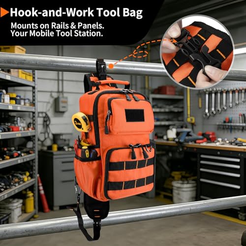 Rexmore Tactical Electrician & HVAC Tool Chest Bag, 3-Point Harness Orange - color: Orange