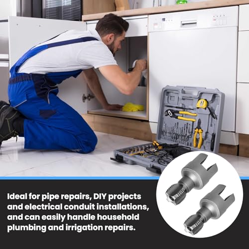 PVC Pipe Threader Kit, 1/2" and 3/4" Internal External Threading Tool with Seal Tape, Electric Drill Compatible for Plastic Pipe Plumbing Repair and Maintenance