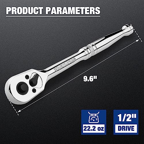 WORKPRO 1/2-Inch Drive Ratchet, Quick-Release Reversible Wrench - size: 1/2"