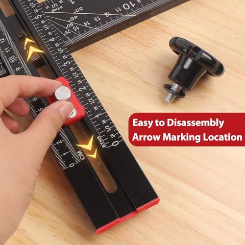 4-in-1 Aluminum Drilling Positioning Ruler, 16" Multifunctional T Square Ruler, Multi-Angle Adjustable Marking Gauge Tool, Cabinet Hardware Jig, Drilling Template for Door Holes