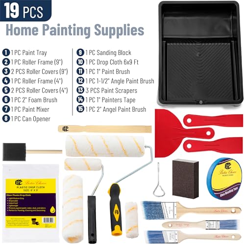 Bates- Paint Roller Kit, 19 pcs, Roller Set with Microfiber Sleeves & Frame - style: Microfiber 9", 4", 19 pcs