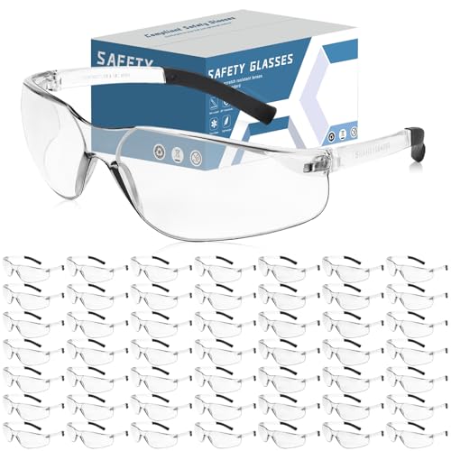 Clear Safety Glasses Bulk of 50, ANSI Z87.1 Protective Eyewear | Non-Slip Flexible Silicone Arms, Scratch and Impact Resistant Wraparound Safety Glasses, for Carpentry, Lab, DIY, Factory - color: 118-50pc Clear