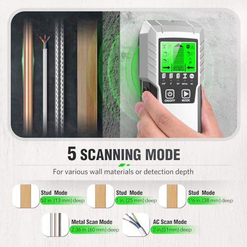 Stud Finder Wall Scanner Detector for Wood, Metal Studs and AC Wires - color: Bright Silver