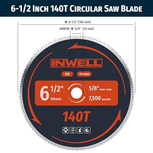 6-1/2-Inch 140 Tooth Plywood, Softwood, OSB Cutting Circular Saw Blade with 5/8"-1/2" Bushing - 3 Pack - size: 6-1/2" 140T